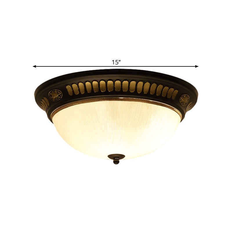 Traditional Dome Shape Ceiling Flush White Glass LED Flush Light Fixture in Bronze, 12.5"/15" Width Clearhalo 'Ceiling Lights' 'Close To Ceiling Lights' 'Close to ceiling' 'Flush mount' Lighting' 1468048
