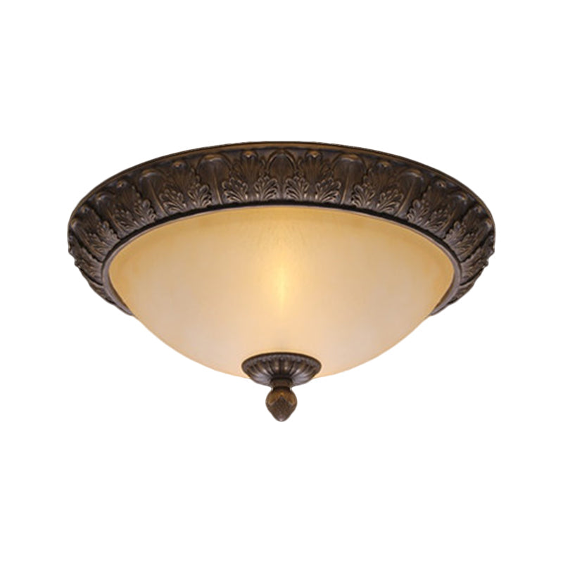 12.5"/15" Wide LED Flush Lamp Vintage Semi-Ball Amber Glass Ceiling Fixture in Brass for Balcony Clearhalo 'Ceiling Lights' 'Close To Ceiling Lights' 'Close to ceiling' 'Flush mount' Lighting' 1468051