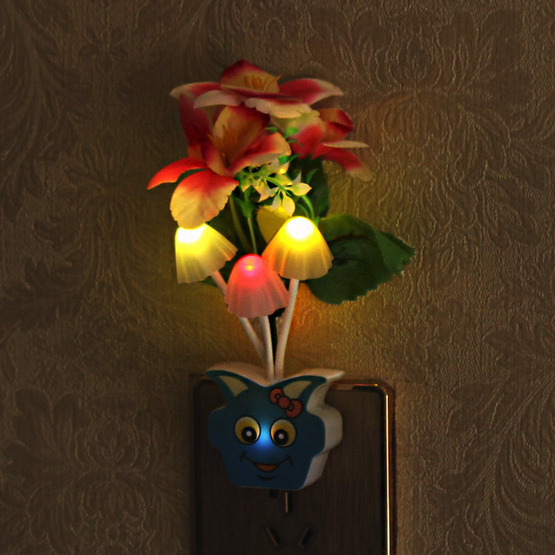 Plastic Blooming Flower Wall Nightlight Contemporary Yellow/Pink/Peach LED Night Lighting with Plug Clearhalo 'Night Lights' 'Wall Lights' Lighting' 1468152