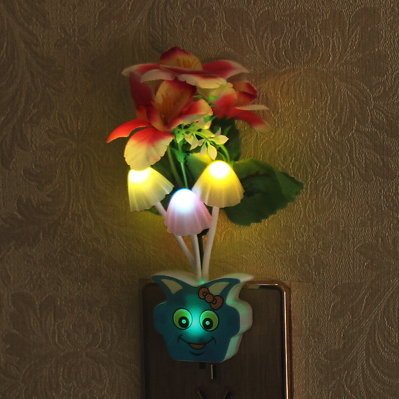 Plastic Blooming Flower Wall Nightlight Contemporary Yellow/Pink/Peach LED Night Lighting with Plug Clearhalo 'Night Lights' 'Wall Lights' Lighting' 1468153