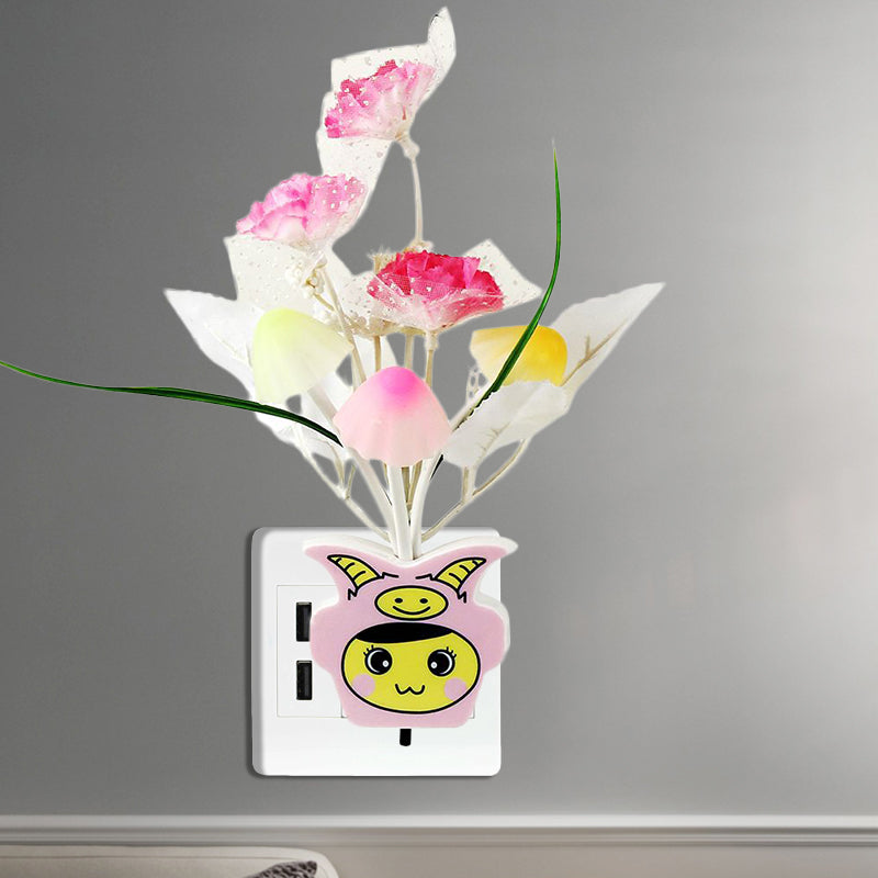 Plastic Blooming Flower Wall Nightlight Contemporary Yellow/Pink/Peach LED Night Lighting with Plug Clearhalo 'Night Lights' 'Wall Lights' Lighting' 1468157