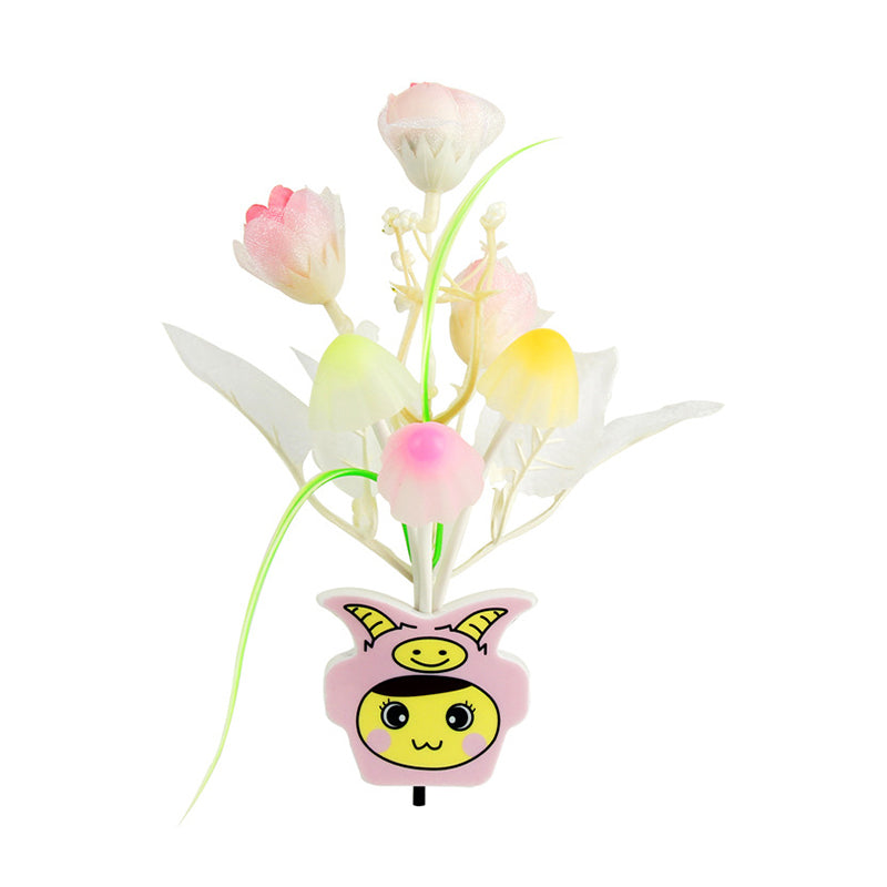 Plastic Blooming Flower Wall Nightlight Contemporary Yellow/Pink/Peach LED Night Lighting with Plug Clearhalo 'Night Lights' 'Wall Lights' Lighting' 1468164