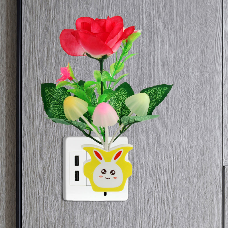 Plastic Blooming Flower Wall Nightlight Contemporary Yellow/Pink/Peach LED Night Lighting with Plug Clearhalo 'Night Lights' 'Wall Lights' Lighting' 1468167