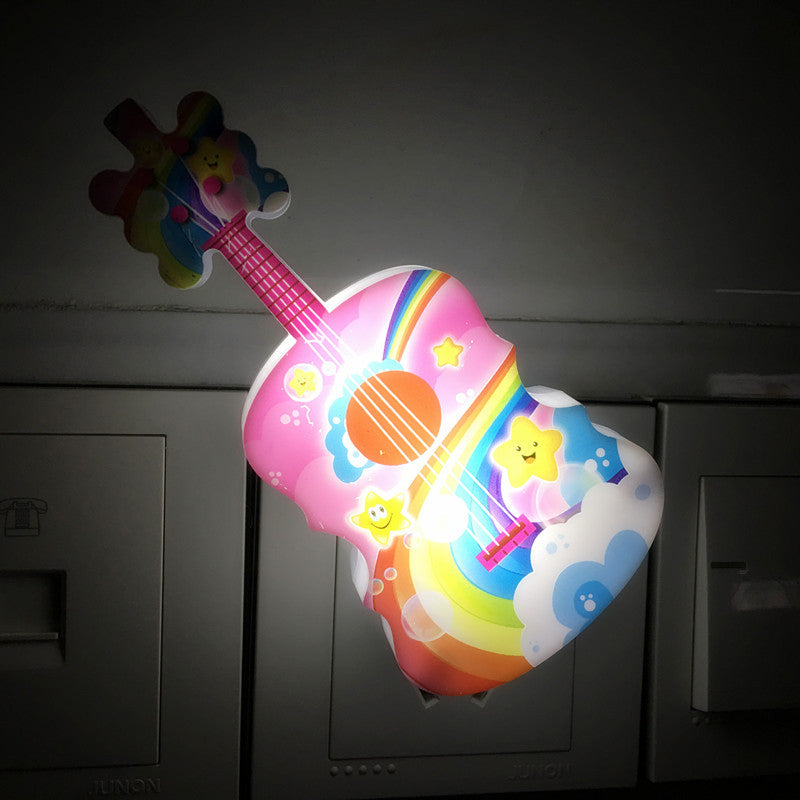 Guitar Mini Plug in LED Wall Lamp Kids Plastic Blue and Yellow/Red and Blue Night Lighting with Remote Red-Blue Clearhalo 'Night Lights' 'Wall Lights' Lighting' 1468279