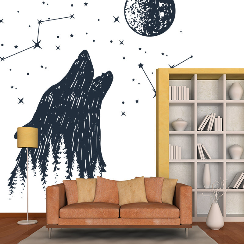 Contemporary Sirius Mural Wallpaper Black-White Constellation Wall Art for Bedroom Clearhalo 'Wall Decor' 'Wall Mural' 1468538