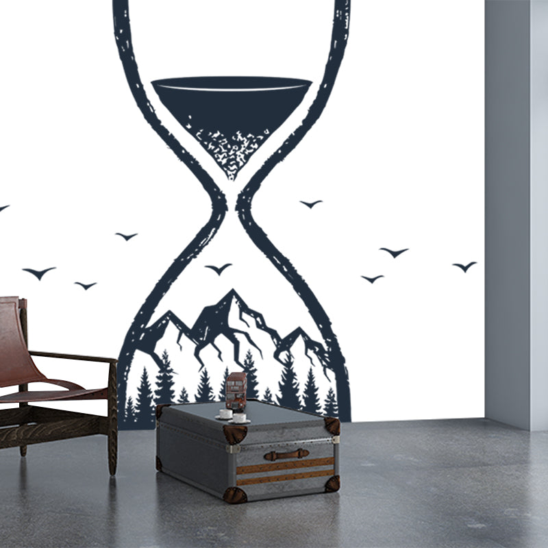 Large Hourglass Wallpaper Mural Black-White Non-Woven Cloth Wall Decor, Washable, Custom Made Clearhalo 'Wall Decor' 'Wall Mural' 1468563