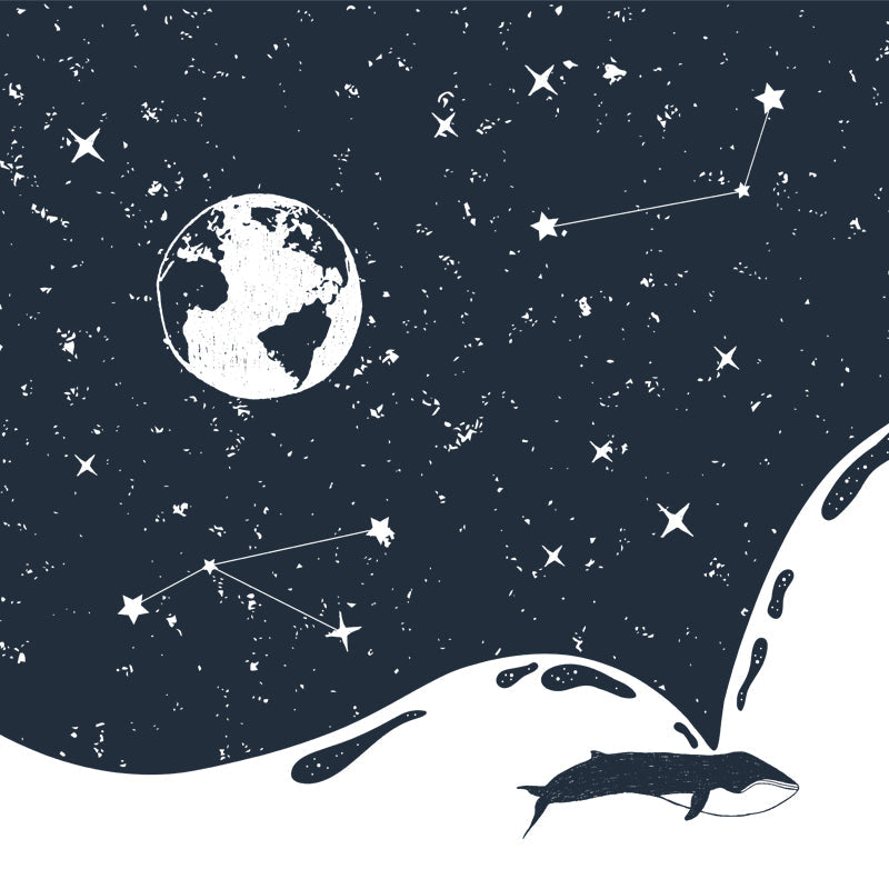Custom Illustration Modern Mural with the Earth and Constellation Pattern in Black-White Clearhalo 'Wall Decor' 'Wall Mural' 1468590