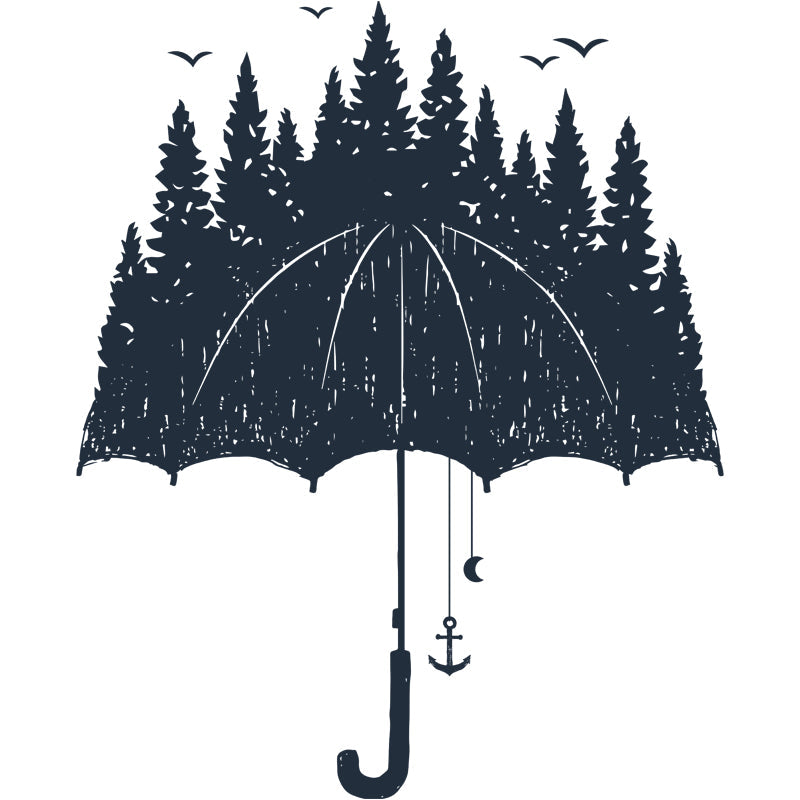 Novelty Forest on Umbrella Mural Wallpaper for Bedroom Custom Wall Decor in Black-White Clearhalo 'Wall Decor' 'Wall Mural' 1468595