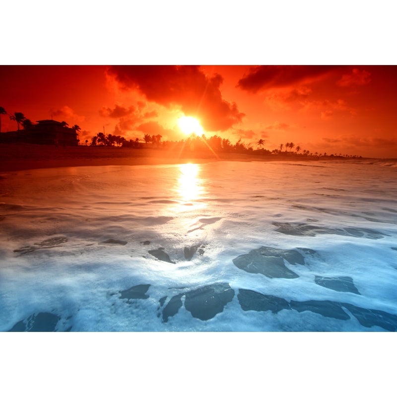 Tropix Sunset Sea View Mural Non-Woven Waterproof White-Orange Wall Art for Bedroom Clearhalo 'Wall Decor' 'Wall Mural' 1468725