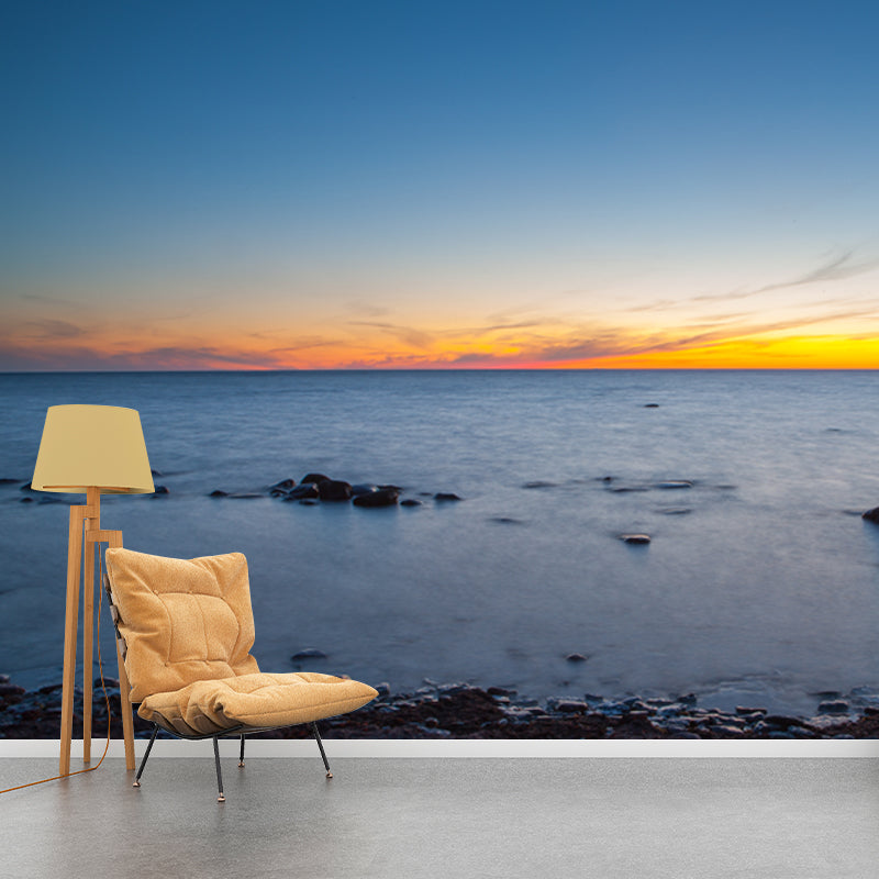 Blue Seashore after Sundown Mural Washable Tropical Living Room Wall Covering for Corridor Blue Clearhalo 'Wall Decor' 'Wall Mural' 1469087