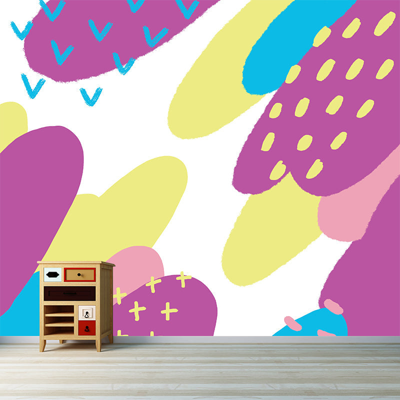 Gull and Mountain Painting Mural Wallpaper Purple Childrens Art Wall Decor, Non-Woven Clearhalo 'Wall Decor' 'Wall Mural' 1469183