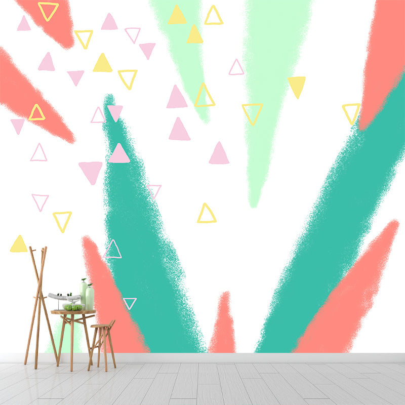 Geometry Cone and Triangle Mural Childrens Art Non-Woven Cloth Wall Covering in Green Green Clearhalo 'Wall Decor' 'Wall Mural' 1469297