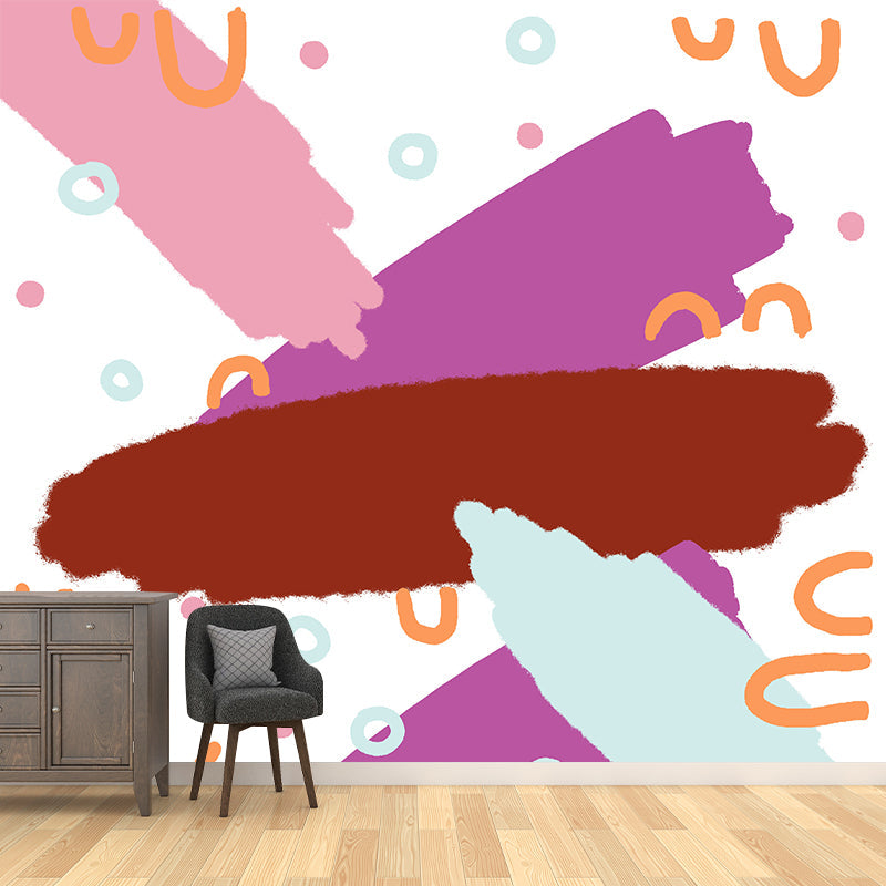 Illustration Brushstroke Mural Wallpaper Large Wall Covering for Kids Bedroom, Custom Made Purple Clearhalo 'Wall Decor' 'Wall Mural' 1469312