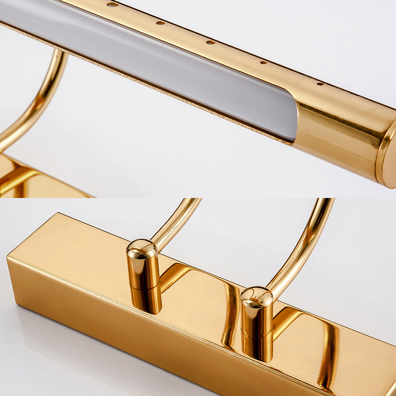 14"/19" Dia Tubed Wall Lighting with Arc Arm Modern Style Metal Warm/White Light LED Bathroom Vanity Light Fixture in Gold Clearhalo 'Cast Iron' 'Glass' 'Industrial' 'Modern wall lights' 'Modern' 'Tiffany' 'Traditional wall lights' 'Vanity Lights' 'Wall Lights' Lighting' 146957