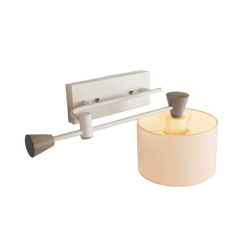 Fabric Drum Shade Wall Mount Light Industrial Loft 1 Light Bedroom Adjustable Sconce Lighting in White Clearhalo 'Industrial wall lights' 'Industrial' 'Middle century wall lights' 'Rustic wall lights' 'Tiffany' 'Wall Lamps & Sconces' 'Wall Lights' Lighting' 146976