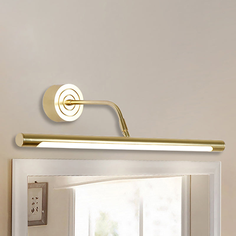 16"/20" W Slim Cylindrical Vanity Mirror Light Modernism Metal LED Golden Wall Mount Lamp for Bedroom, Warm/White Lighting Gold Clearhalo 'Cast Iron' 'Glass' 'Industrial' 'Modern wall lights' 'Modern' 'Tiffany' 'Traditional wall lights' 'Vanity Lights' 'Wall Lights' Lighting' 147018