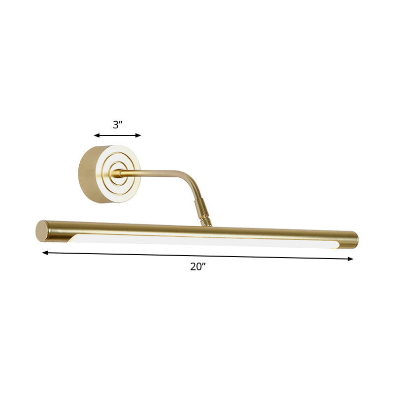 16"/20" W Slim Cylindrical Vanity Mirror Light Modernism Metal LED Golden Wall Mount Lamp for Bedroom, Warm/White Lighting Clearhalo 'Cast Iron' 'Glass' 'Industrial' 'Modern wall lights' 'Modern' 'Tiffany' 'Traditional wall lights' 'Vanity Lights' 'Wall Lights' Lighting' 147022
