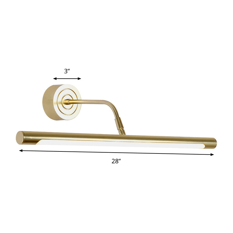 16"/20" W Slim Cylindrical Vanity Mirror Light Modernism Metal LED Golden Wall Mount Lamp for Bedroom, Warm/White Lighting Clearhalo 'Cast Iron' 'Glass' 'Industrial' 'Modern wall lights' 'Modern' 'Tiffany' 'Traditional wall lights' 'Vanity Lights' 'Wall Lights' Lighting' 147024