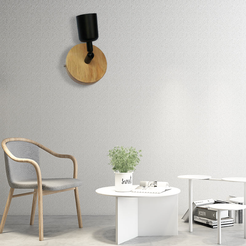 Minimalist Mini Wall Fixture Light with Cup Shaped 1 Light Wood and Metal Wall Lamp in Black Black Clearhalo 'Industrial wall lights' 'Industrial' 'Middle century wall lights' 'Rustic wall lights' 'Tiffany' 'Wall Lamps & Sconces' 'Wall Lights' Lighting' 147088