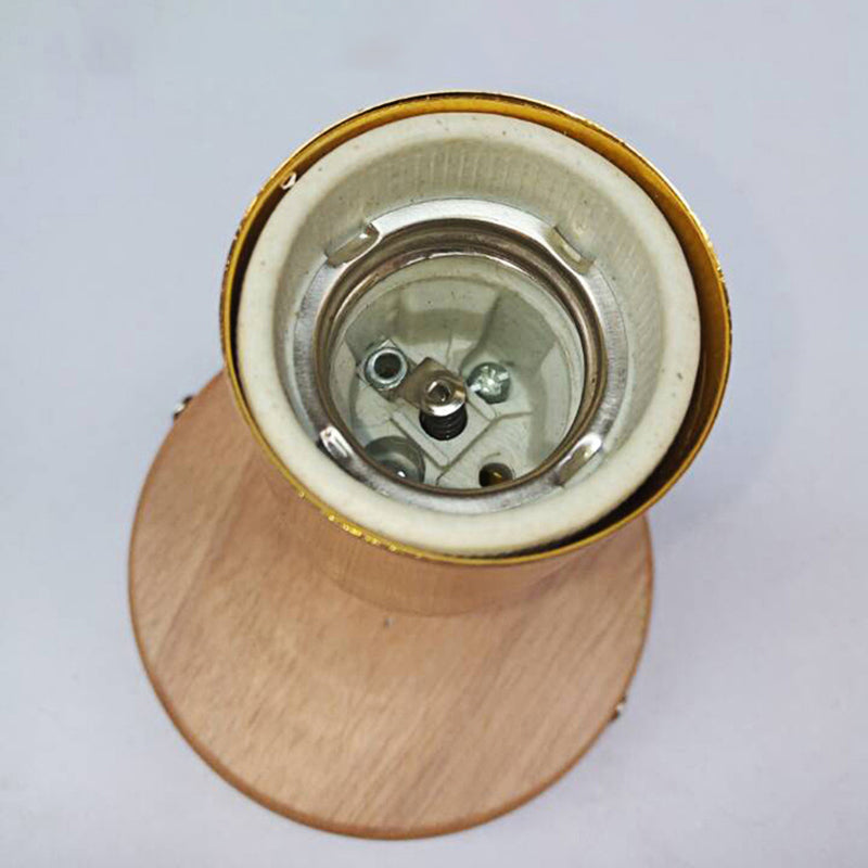 Simple Style Round Backplate Wall Sconce 1 Head Wood and Metal Wall Fixture in White for Bedside Clearhalo 'Industrial wall lights' 'Industrial' 'Middle century wall lights' 'Rustic wall lights' 'Tiffany' 'Wall Lamps & Sconces' 'Wall Lights' Lighting' 147098