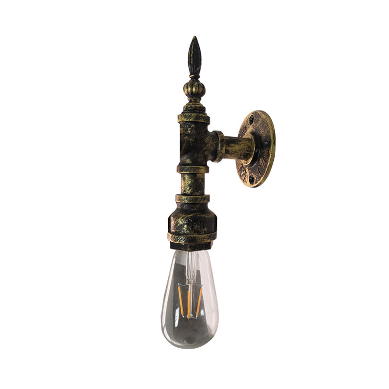 Exposed Bulb Bedroom Wall Lighting Industrial Style Iron 1 Bulb Bronze/Rust Wall Sconce Lamp with Pipe Clearhalo 'Art deco wall lights' 'Cast Iron' 'Glass' 'Industrial wall lights' 'Industrial' 'Middle century wall lights' 'Modern' 'Rustic wall lights' 'Tiffany' 'Traditional wall lights' 'Wall Lamps & Sconces' 'Wall Lights' Lighting' 147241