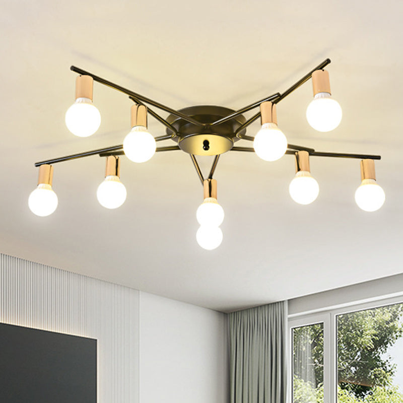 Gold 6/8/10-Head Ceiling Flush Traditional Iron Starburst Semi Flush Light Fixture with White Glass Shade Clearhalo 'Ceiling Lights' 'Close To Ceiling Lights' 'Close to ceiling' 'Semi-flushmount' Lighting' 1472719