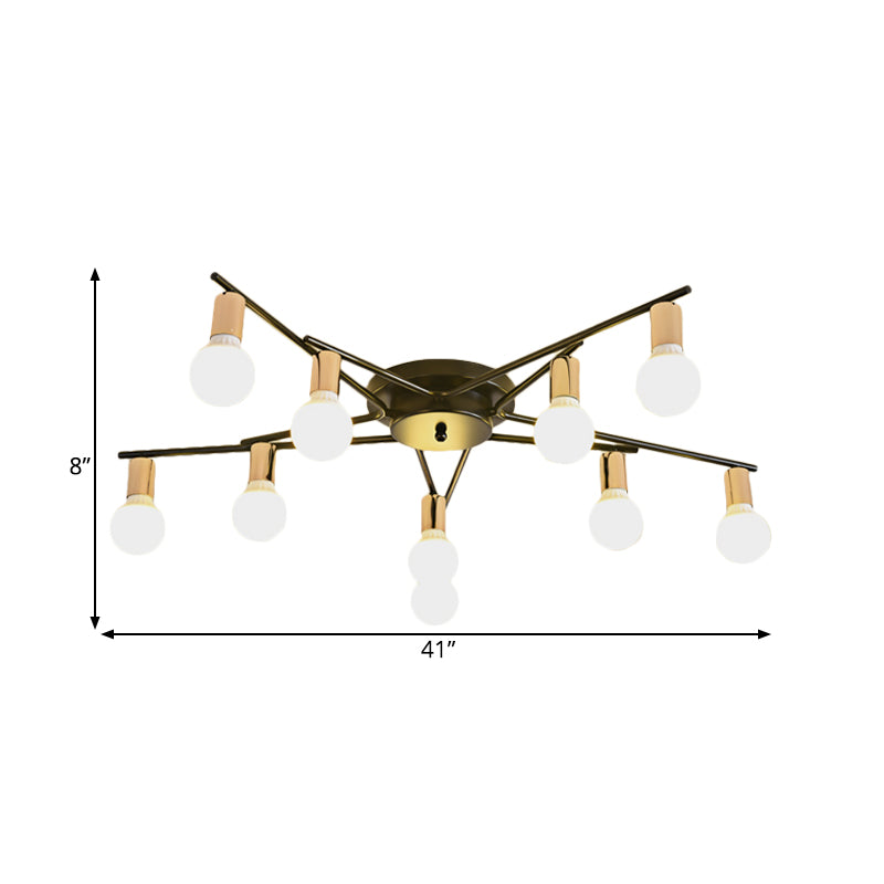 Gold 6/8/10-Head Ceiling Flush Traditional Iron Starburst Semi Flush Light Fixture with White Glass Shade Clearhalo 'Ceiling Lights' 'Close To Ceiling Lights' 'Close to ceiling' 'Semi-flushmount' Lighting' 1472723