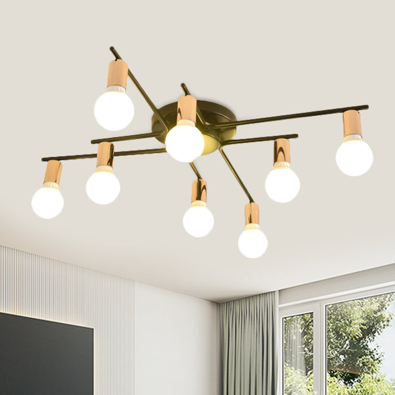 Gold 6/8/10-Head Ceiling Flush Traditional Iron Starburst Semi Flush Light Fixture with White Glass Shade Clearhalo 'Ceiling Lights' 'Close To Ceiling Lights' 'Close to ceiling' 'Semi-flushmount' Lighting' 1472724