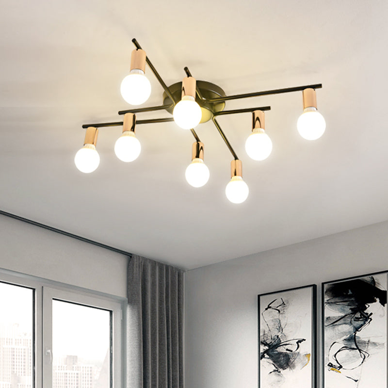 Gold 6/8/10-Head Ceiling Flush Traditional Iron Starburst Semi Flush Light Fixture with White Glass Shade Clearhalo 'Ceiling Lights' 'Close To Ceiling Lights' 'Close to ceiling' 'Semi-flushmount' Lighting' 1472726