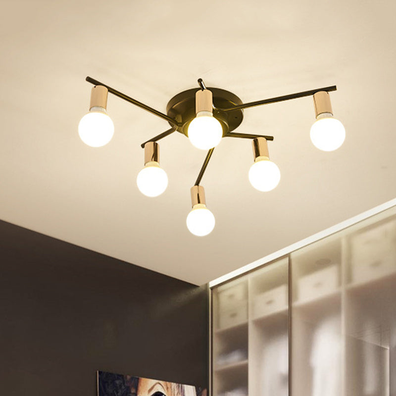 Gold 6/8/10-Head Ceiling Flush Traditional Iron Starburst Semi Flush Light Fixture with White Glass Shade Clearhalo 'Ceiling Lights' 'Close To Ceiling Lights' 'Close to ceiling' 'Semi-flushmount' Lighting' 1472731