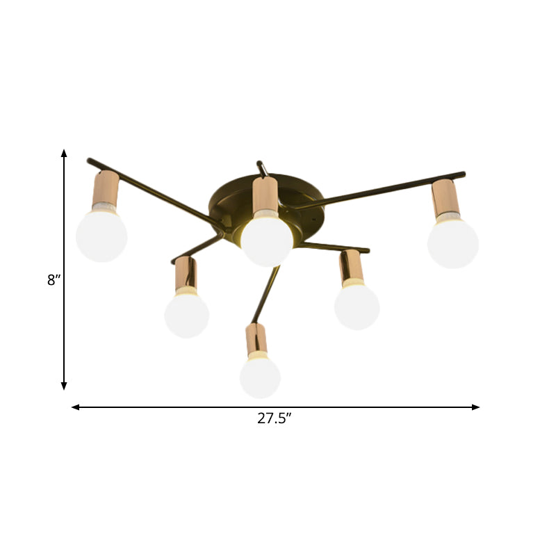 Gold 6/8/10-Head Ceiling Flush Traditional Iron Starburst Semi Flush Light Fixture with White Glass Shade Clearhalo 'Ceiling Lights' 'Close To Ceiling Lights' 'Close to ceiling' 'Semi-flushmount' Lighting' 1472733
