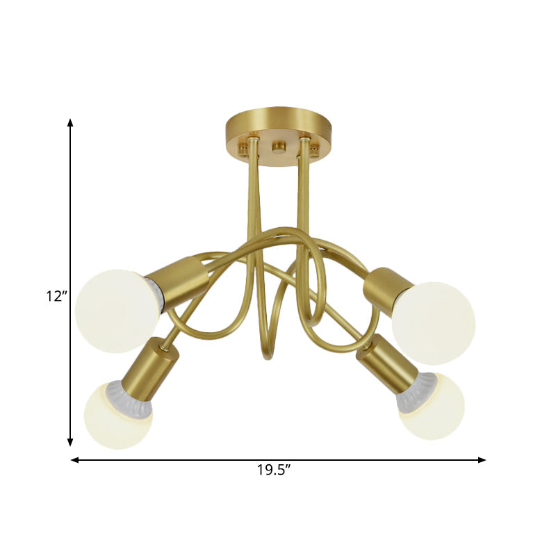 Colonial Sputnik Ceiling Flush Mount 3/4/5-Light Metal Semi Flush in Gold with Orb Opal Glass Shade Clearhalo 'Ceiling Lights' 'Close To Ceiling Lights' 'Close to ceiling' 'Semi-flushmount' Lighting' 1472776