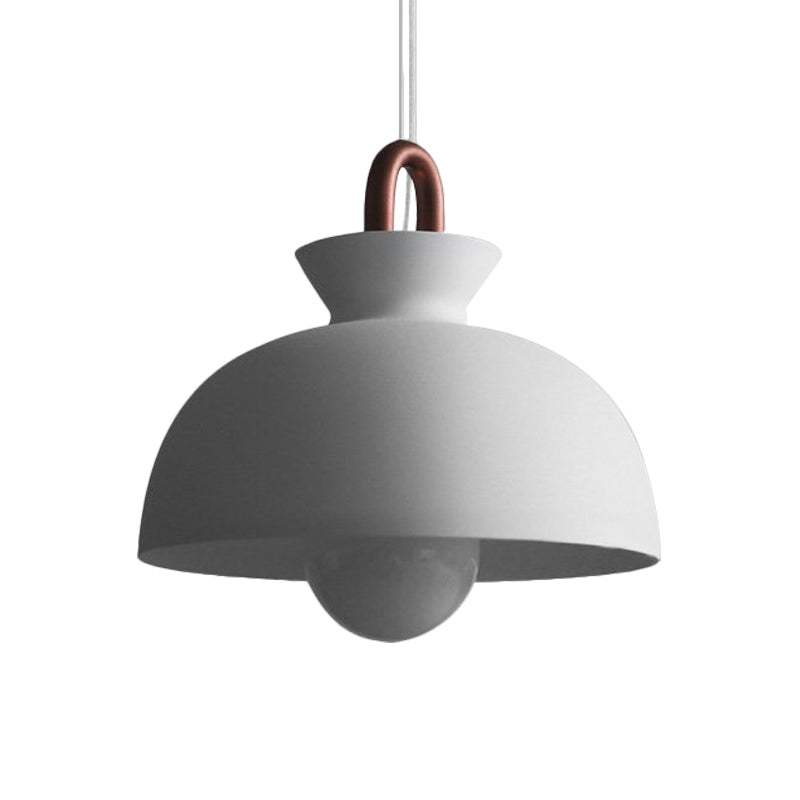 1 Head Pendant Light Fixture Iron Minimalism Dining Room Ceiling Lamp in White with Bowl/Cone/Bell Shade and Copper Handle Clearhalo 'Art Deco Pendants' 'Cast Iron' 'Ceiling Lights' 'Ceramic' 'Crystal' 'Industrial Pendants' 'Industrial' 'Metal' 'Middle Century Pendants' 'Pendant Lights' 'Pendants' 'Tiffany' Lighting' 1472833