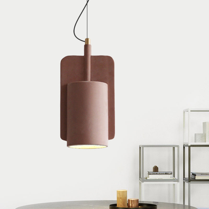 1-Light Cement Drop Pendant Factory Grey/Yellow/Red Half-Cylinder Living Room Ceiling Suspension Lamp Clearhalo 'Ceiling Lights' 'Modern Pendants' 'Modern' 'Pendant Lights' 'Pendants' Lighting' 1472867