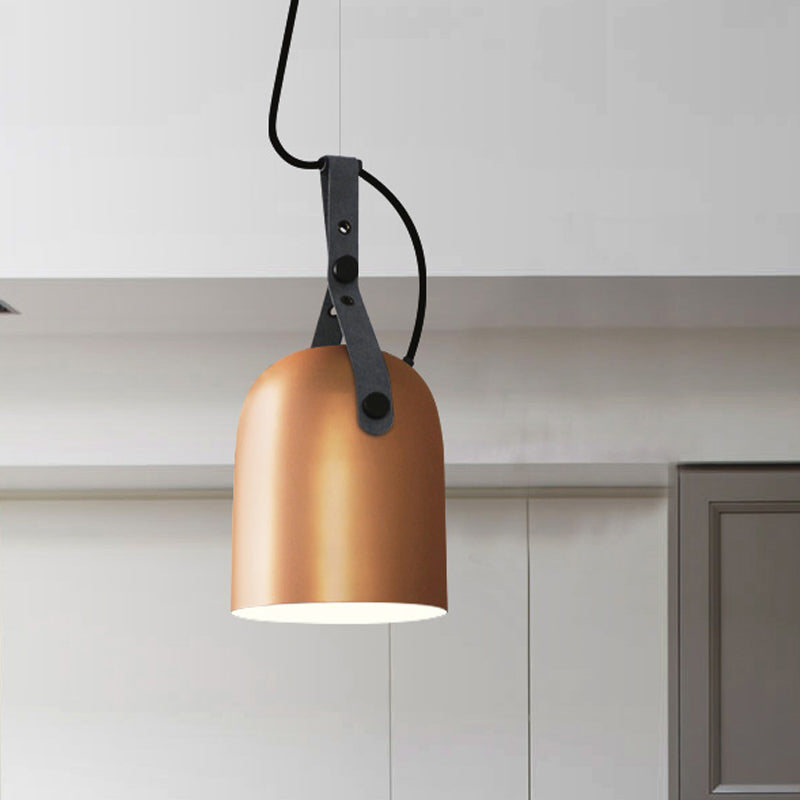 Elongated Dome Kitchen Ceiling Lamp Factory Iron 1 Head Black/Copper/Silver Hanging Light Fixture with Strap Handle Clearhalo 'Art Deco Pendants' 'Black' 'Cast Iron' 'Ceiling Lights' 'Ceramic' 'Crystal' 'Industrial Pendants' 'Industrial' 'Metal' 'Middle Century Pendants' 'Pendant Lights' 'Pendants' 'Rustic Pendants' 'Tiffany' Lighting' 1472889