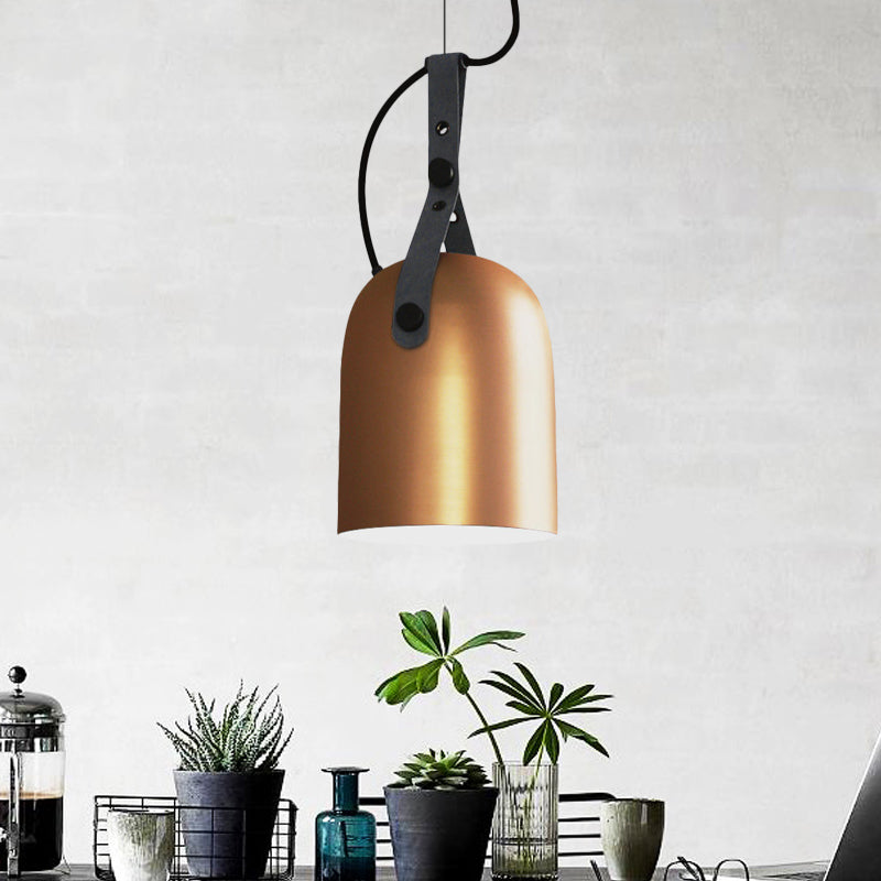 Elongated Dome Kitchen Ceiling Lamp Factory Iron 1 Head Black/Copper/Silver Hanging Light Fixture with Strap Handle Clearhalo 'Art Deco Pendants' 'Black' 'Cast Iron' 'Ceiling Lights' 'Ceramic' 'Crystal' 'Industrial Pendants' 'Industrial' 'Metal' 'Middle Century Pendants' 'Pendant Lights' 'Pendants' 'Rustic Pendants' 'Tiffany' Lighting' 1472891