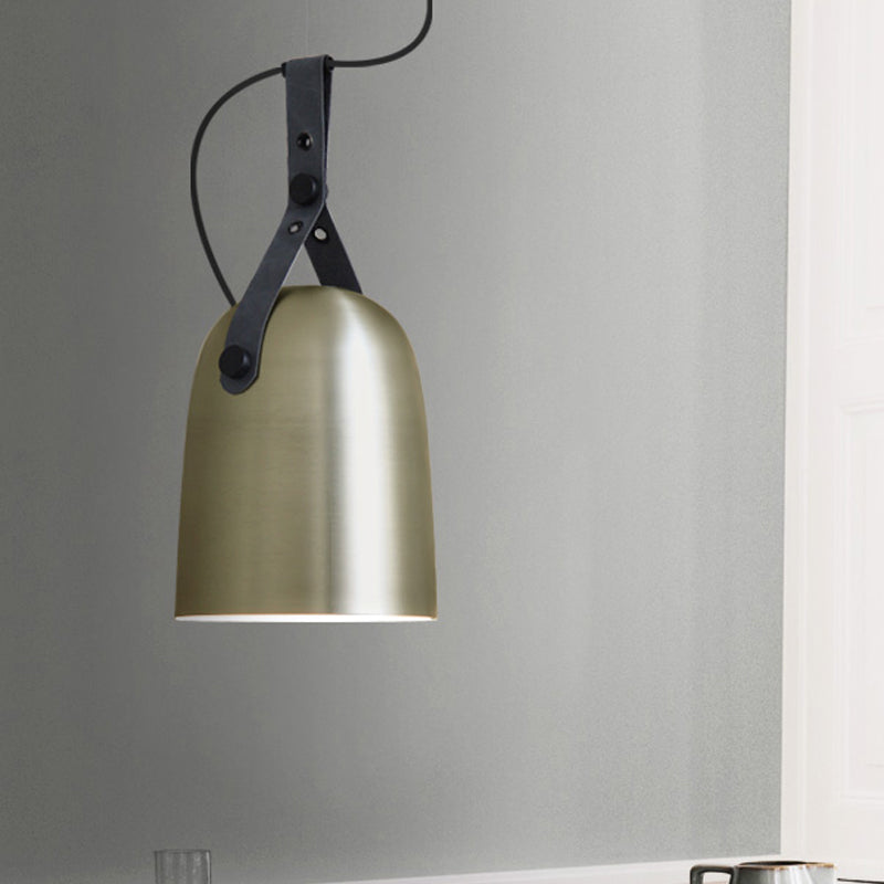 Elongated Dome Kitchen Ceiling Lamp Factory Iron 1 Head Black/Copper/Silver Hanging Light Fixture with Strap Handle Clearhalo 'Art Deco Pendants' 'Black' 'Cast Iron' 'Ceiling Lights' 'Ceramic' 'Crystal' 'Industrial Pendants' 'Industrial' 'Metal' 'Middle Century Pendants' 'Pendant Lights' 'Pendants' 'Rustic Pendants' 'Tiffany' Lighting' 1472893