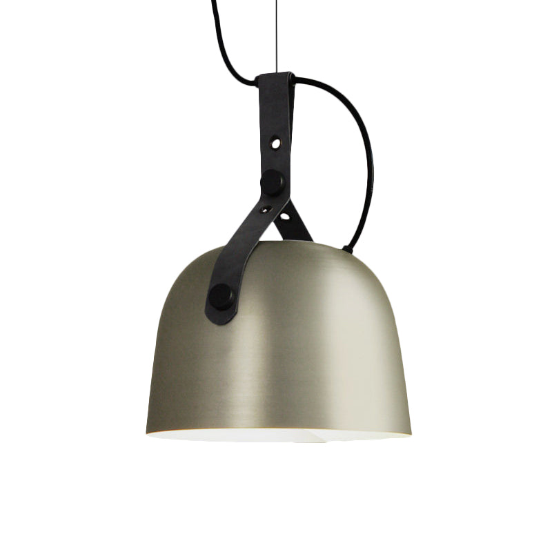 Iron Bowled Pendant Lamp Warehouse 1 Bulb Living Room Ceiling Light in Black/Copper/Silver with Leather Strap Clearhalo 'Art Deco Pendants' 'Black' 'Cast Iron' 'Ceiling Lights' 'Ceramic' 'Crystal' 'Industrial Pendants' 'Industrial' 'Metal' 'Middle Century Pendants' 'Pendant Lights' 'Pendants' 'Rustic Pendants' 'Tiffany' Lighting' 1472909