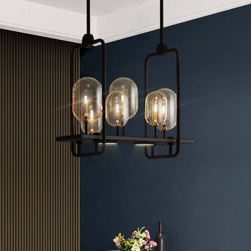 Capsule Restaurant Island Lighting Industrial Amber Glass 6/8 Bulbs Black Hanging Light Fixture 6 Black Clearhalo 'Ceiling Lights' 'Island Lights' Lighting' 1472966