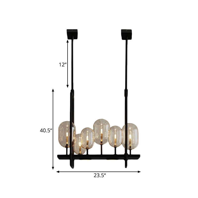 Capsule Restaurant Island Lighting Industrial Amber Glass 6/8 Bulbs Black Hanging Light Fixture Clearhalo 'Ceiling Lights' 'Island Lights' Lighting' 1472969