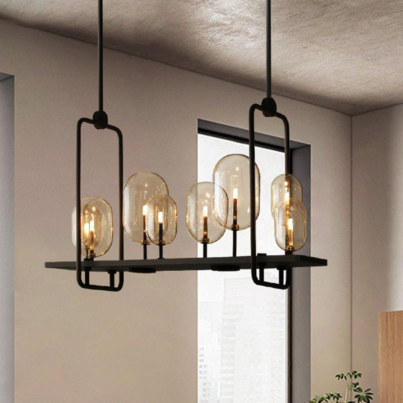 Capsule Restaurant Island Lighting Industrial Amber Glass 6/8 Bulbs Black Hanging Light Fixture Clearhalo 'Ceiling Lights' 'Island Lights' Lighting' 1472970
