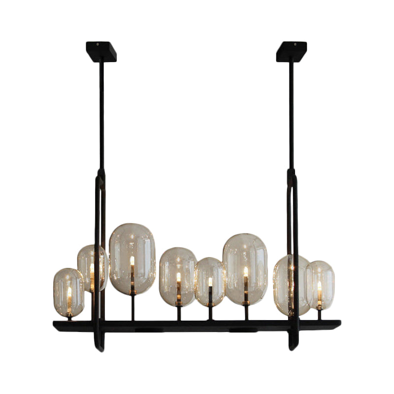 Capsule Restaurant Island Lighting Industrial Amber Glass 6/8 Bulbs Black Hanging Light Fixture Clearhalo 'Ceiling Lights' 'Island Lights' Lighting' 1472973