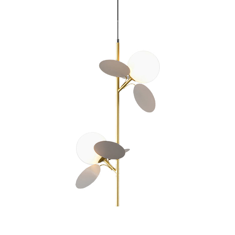 2 Heads Restaurant Pendant Chandelier Nordic Grey/White/Red-Yellow-Blue Hanging Lamp with Globe Opal Glass Shade Clearhalo 'Ceiling Lights' 'Chandeliers' 'Glass shade' 'Glass' 'Pendant Lights' Lighting' 1473177