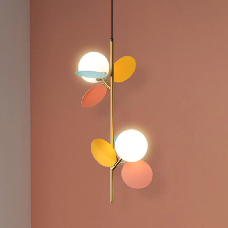 2 Heads Restaurant Pendant Chandelier Nordic Grey/White/Red-Yellow-Blue Hanging Lamp with Globe Opal Glass Shade Clearhalo 'Ceiling Lights' 'Chandeliers' 'Glass shade' 'Glass' 'Pendant Lights' Lighting' 1473179