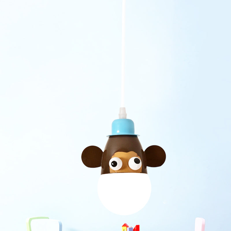 Kids Horse/Giraffe/Monkey Pendant Lamp White Glass 1-Head Children Bedroom Suspended Lighting Fixture Clearhalo 'Ceiling Lights' 'Chandeliers' 'Glass shade' 'Glass' 'Pendant Lights' 'Pendants' Lighting' 1473188