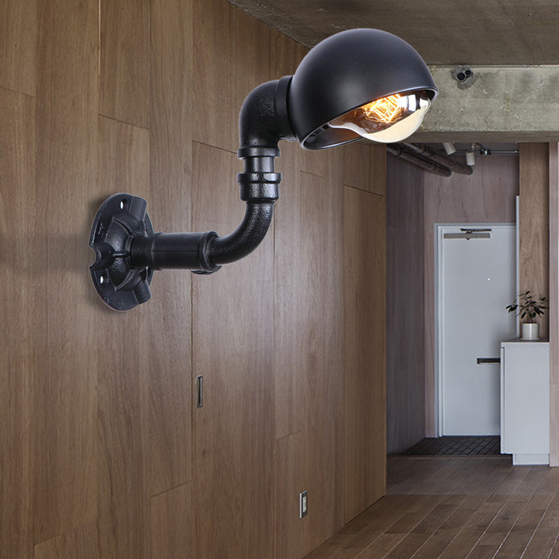 Vintage Stylish Bowl Shade Sconce Wall Lighting 1 Light Metallic Wall Mounted Lamp with Pipe in Black Clearhalo 'Art deco wall lights' 'Cast Iron' 'Glass' 'Industrial wall lights' 'Industrial' 'Middle century wall lights' 'Modern' 'Rustic wall lights' 'Tiffany' 'Traditional wall lights' 'Wall Lamps & Sconces' 'Wall Lights' Lighting' 147320