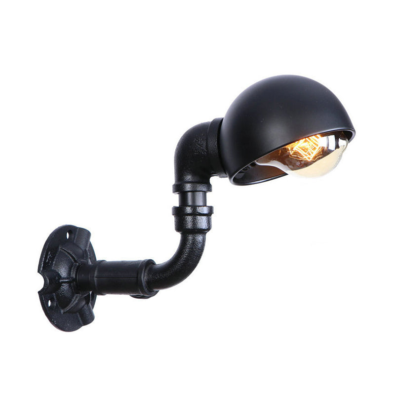 Vintage Stylish Bowl Shade Sconce Wall Lighting 1 Light Metallic Wall Mounted Lamp with Pipe in Black Clearhalo 'Art deco wall lights' 'Cast Iron' 'Glass' 'Industrial wall lights' 'Industrial' 'Middle century wall lights' 'Modern' 'Rustic wall lights' 'Tiffany' 'Traditional wall lights' 'Wall Lamps & Sconces' 'Wall Lights' Lighting' 147321