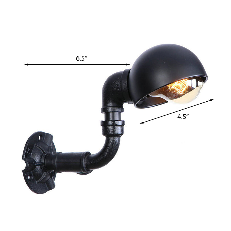 Vintage Stylish Bowl Shade Sconce Wall Lighting 1 Light Metallic Wall Mounted Lamp with Pipe in Black Clearhalo 'Art deco wall lights' 'Cast Iron' 'Glass' 'Industrial wall lights' 'Industrial' 'Middle century wall lights' 'Modern' 'Rustic wall lights' 'Tiffany' 'Traditional wall lights' 'Wall Lamps & Sconces' 'Wall Lights' Lighting' 147322