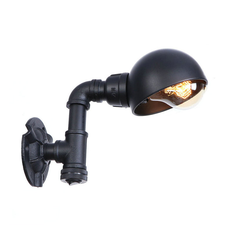 Vintage Stylish Bowl Shade Sconce Wall Lighting 1 Light Metallic Wall Mounted Lamp with Pipe in Black Clearhalo 'Art deco wall lights' 'Cast Iron' 'Glass' 'Industrial wall lights' 'Industrial' 'Middle century wall lights' 'Modern' 'Rustic wall lights' 'Tiffany' 'Traditional wall lights' 'Wall Lamps & Sconces' 'Wall Lights' Lighting' 147324