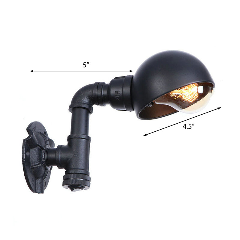Vintage Stylish Bowl Shade Sconce Wall Lighting 1 Light Metallic Wall Mounted Lamp with Pipe in Black Clearhalo 'Art deco wall lights' 'Cast Iron' 'Glass' 'Industrial wall lights' 'Industrial' 'Middle century wall lights' 'Modern' 'Rustic wall lights' 'Tiffany' 'Traditional wall lights' 'Wall Lamps & Sconces' 'Wall Lights' Lighting' 147325